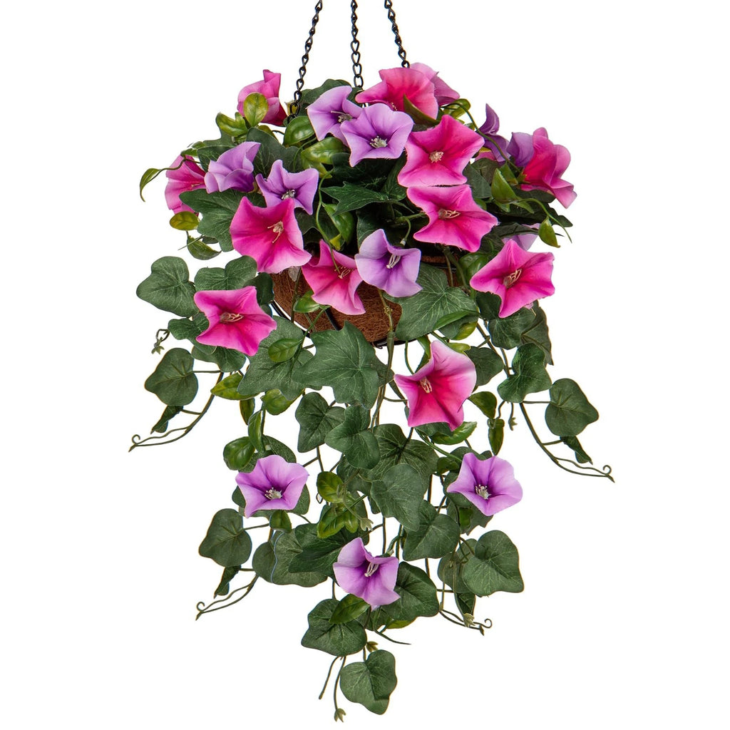 Artificial Hanging Morning Glory Flowers with Basket Outdoor
